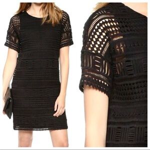 Vince crochet dress short sleeve shift lace black 8